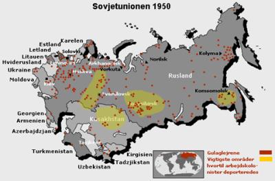 Kort over Gulag-lejre og særbosættelser